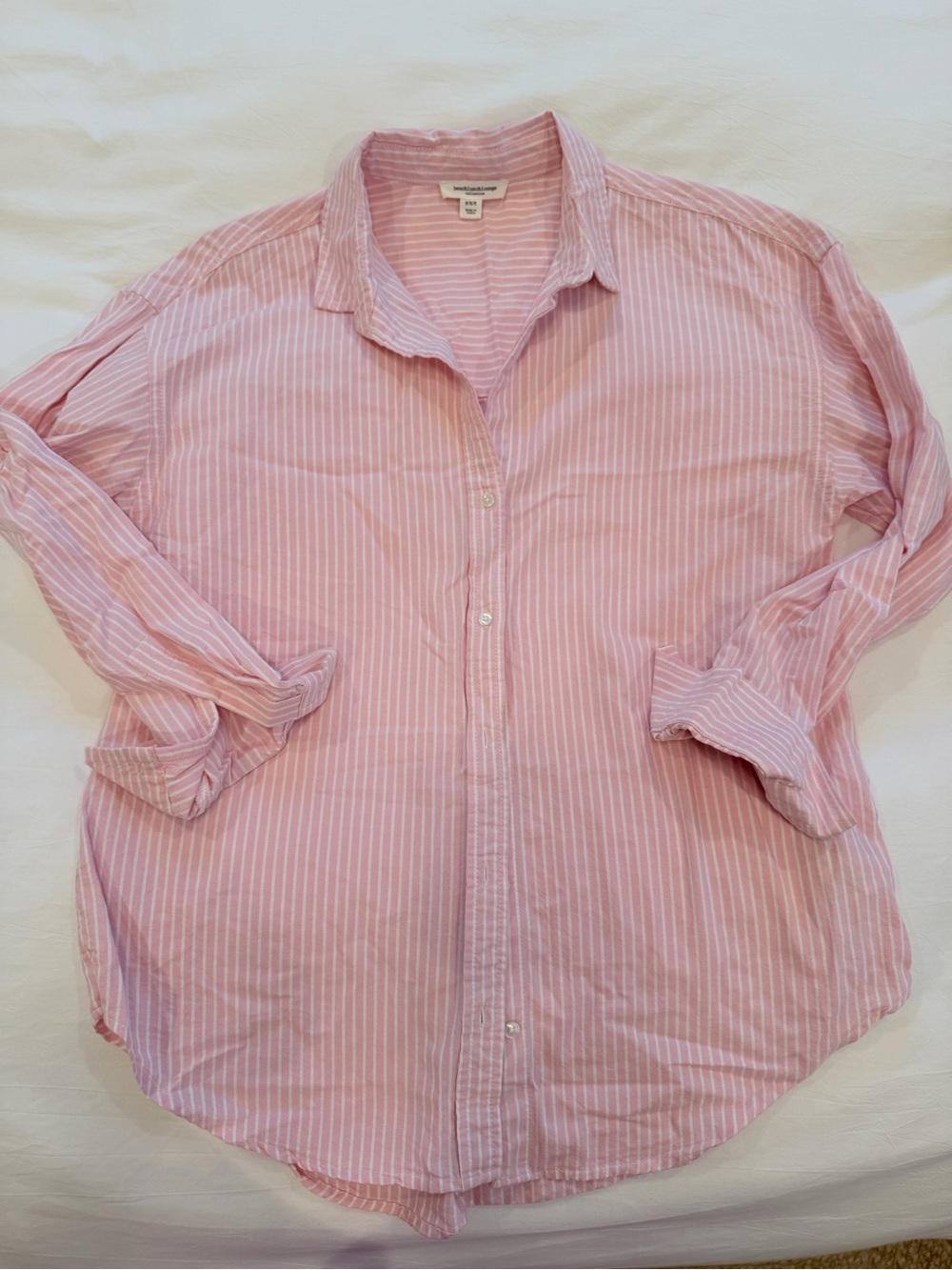 beachlunchlounge Pink and White Striped Casual Button-Down Shirt